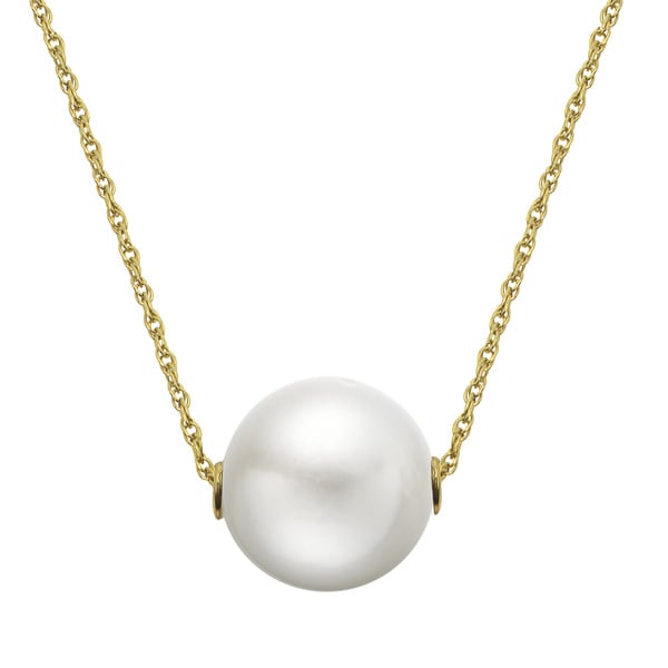 14k Yellow Gold White Freshwater Pearl Necklace (9-10 mm)