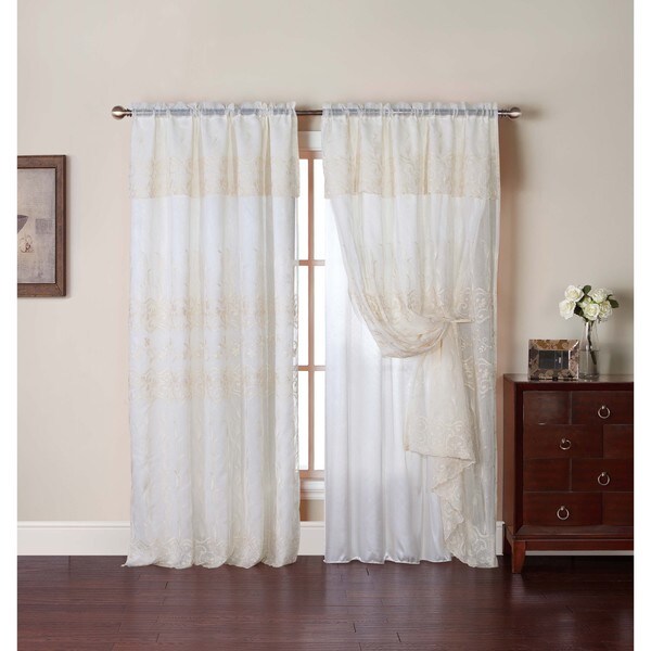 VCNY Adrianna 55 x 90-inch Embroidered Curtain Panel with Attached Valance and Backing