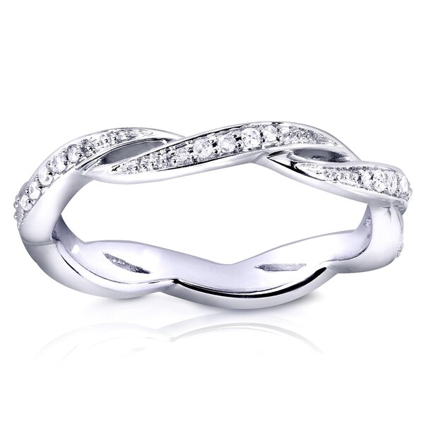 Annello by Kobelli 10k White Gold 1/8ct TDW Braided Twist Round Diamond Eternity Band