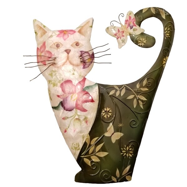 Cat White and Green Garden Decoration