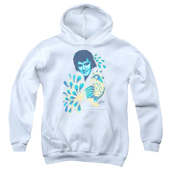 Elvis/peacock Youth Pull-over Hoodie In White