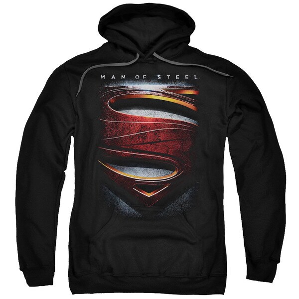 Man Of Steel/large Shield Adult Pull-over Hoodie In Black Icon