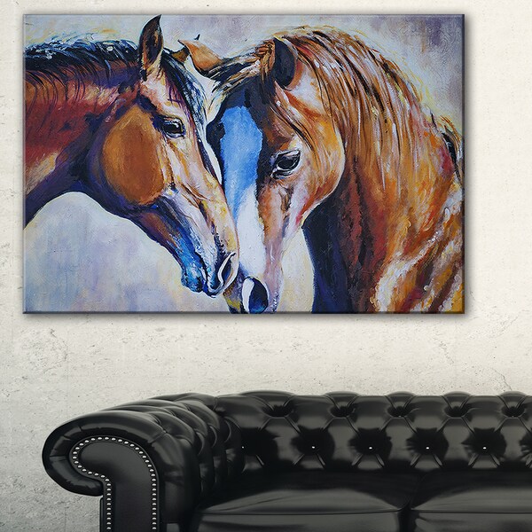 Brown Amorous Horses - Animal Painting Canvas Print