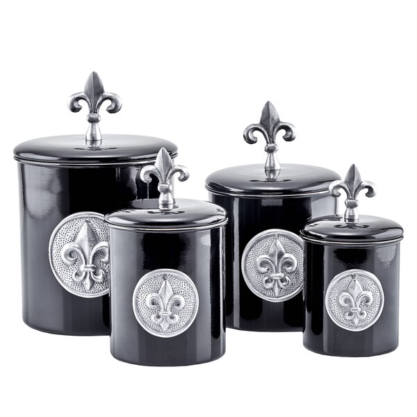 Old Dutch Black Stainless Steel Fleur-de-lis 4 qt., 2 qt., 1 qt., and 1 qt. 4-piece Canister Set
