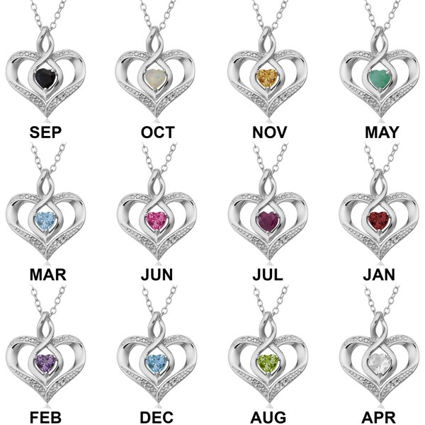 Fremada Rhodium Plated Sterling Silver with Diamond Accent and Birthstone Heart Necklace (18 inches)