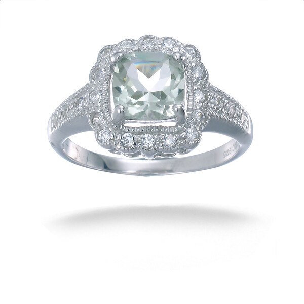 Vintage Sterling Silver Green Amethyst Halo Miligrain Ring