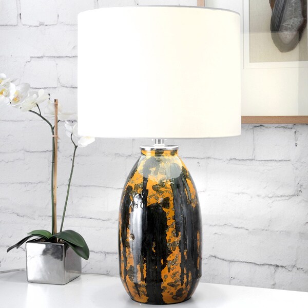 Watch Hill 25-inch Stained Glass Linen Shade Table Lamp