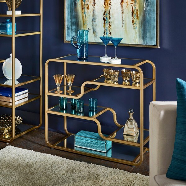 Giana Champagne Gold Mirrored Shelves Bar by iNSPIRE Q Bold