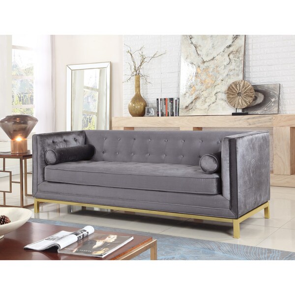 Chic Home Evie Club Sofa Tufted Velvet Plush Cushion Couch, Modern Contemporary