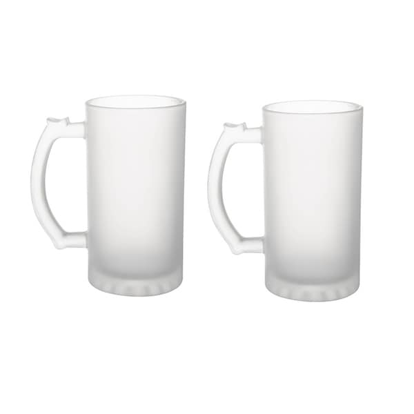 6 Pack Frosted Glass 16 oz. Stein Beer Mug - Tankard Beer Mugs