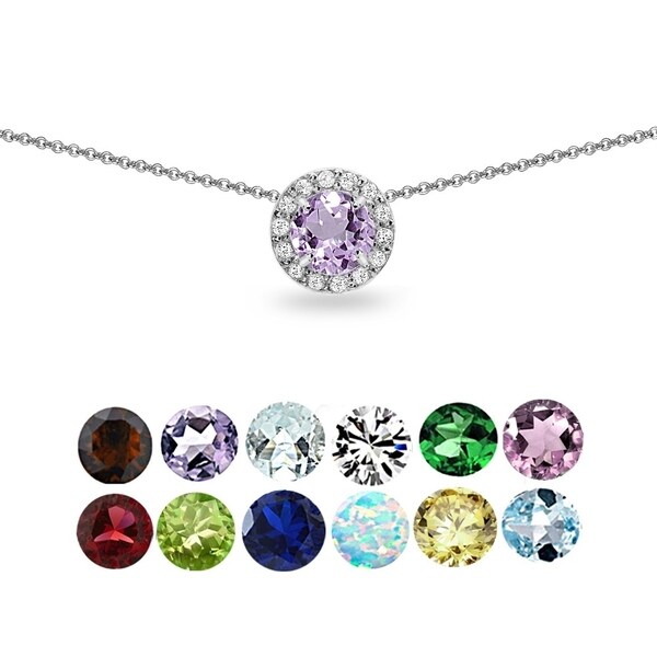 Glitzy Rocks Gemstone & White Topaz Round Halo Slide Choker Necklace in 925 Silver