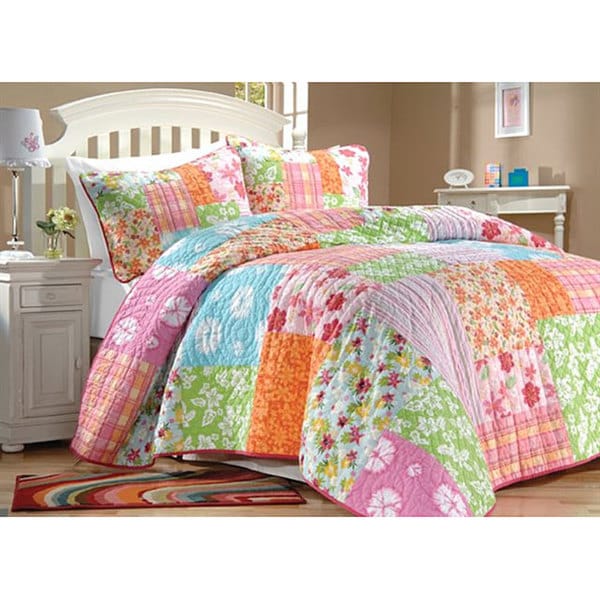 Aloha Girl's Multicolor Printed Cotton Pieced 3-piece Quilt Set