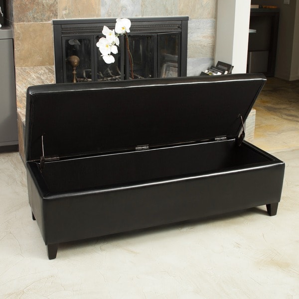 York Bonded Leather Black Storage Ottoman Bench by Christopher Knight Home