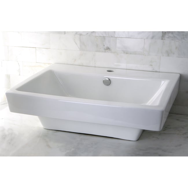 Vitreous China White Single Hole Square Topmount Bathroom Sink 14118516