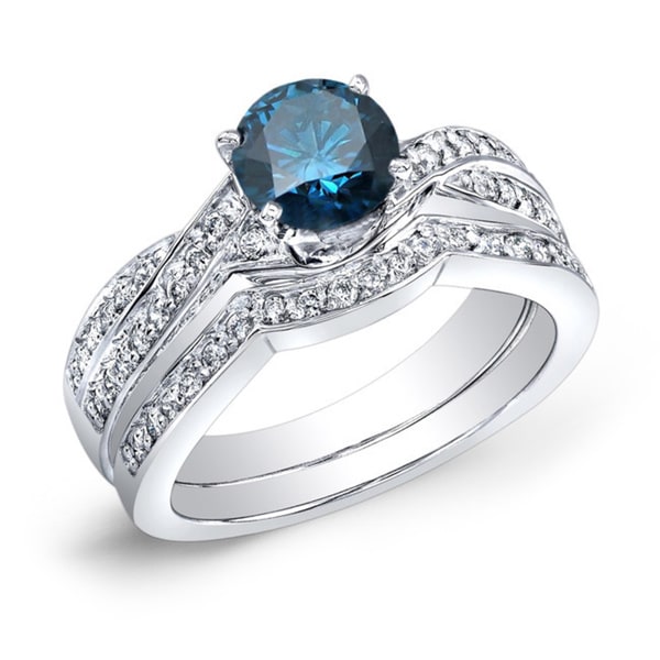 Auriya 14k Gold 3/4ct TDW Blue and White Diamond Bridal Ring Set (GH, SI2) 14158938