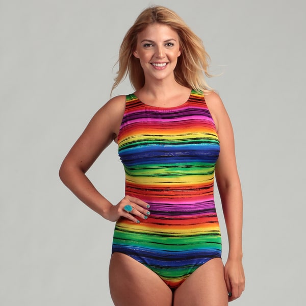 Longitude Women's Plus Size 1-piece Rainbow Stripe