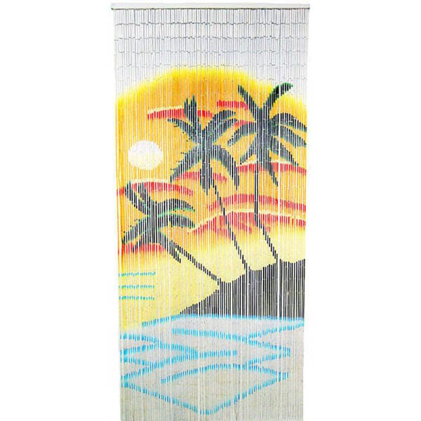 Handcrafted Orange and Blue Palm Bamboo Curtain (Vietnam)