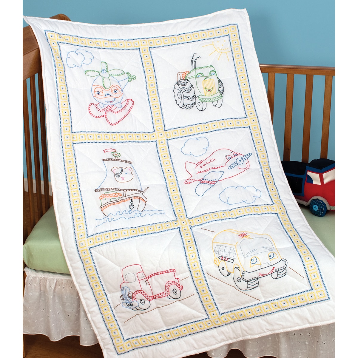 Stamped White Quilt Crib Top 40"X60"Transportation Overstock™ Shopping Big Discounts on
