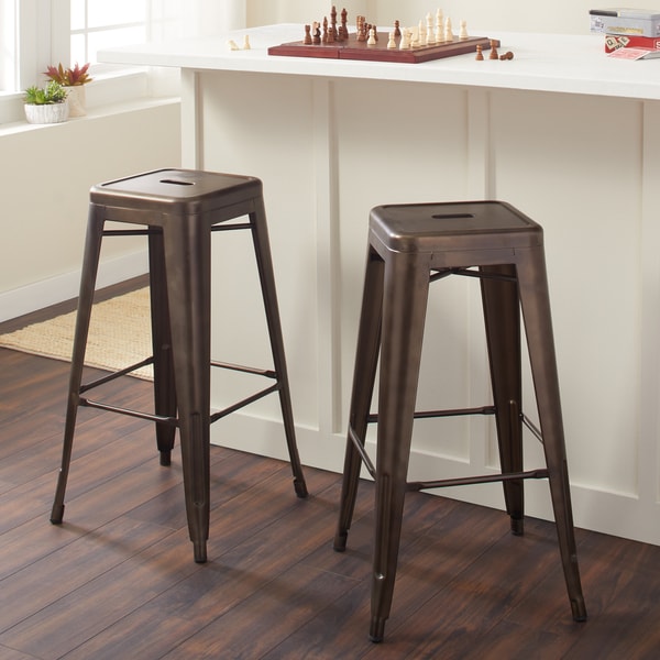 Tabouret 30-inch Vintage and Gunmetal Bar Stools (Set of 2)