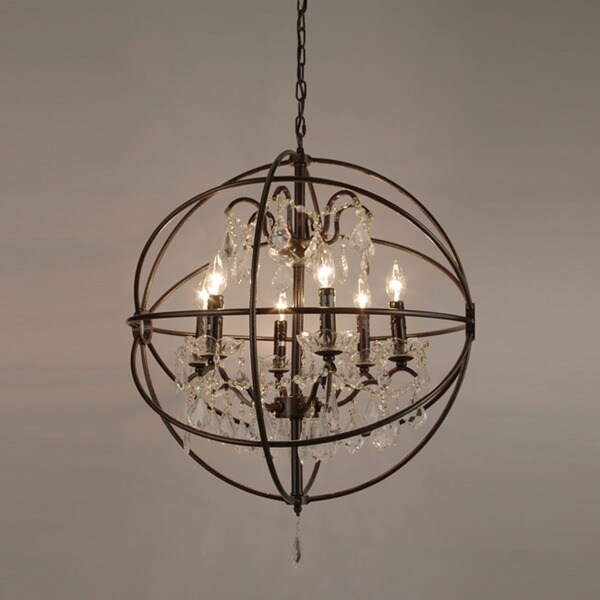 Foucault's Orb Crystal Iron 6-light Chandelier