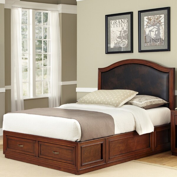 Home Styles Duet Platform Queen Brown Leather Inset Bed