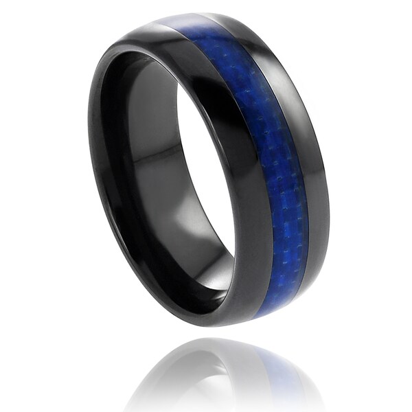 Men's Ceramic Blue Carbon Fiber Inlay Band