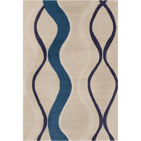 Allie Handmade Blue/Beige Abstract Wool Rug - 5' x 7'6