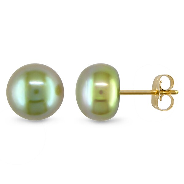 Miadora 10k Yellow Gold Pistachio Pearl Stud Earrings (7-7.5 Mm)