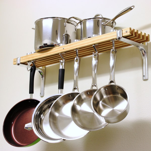 Cooks Standard Wall Mounted Wooden Pot Rack, 36 by 8-Inch