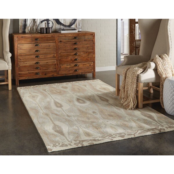 Abstract Hand-made Wool Grey/ Beige Rug (5' X 8') Icon