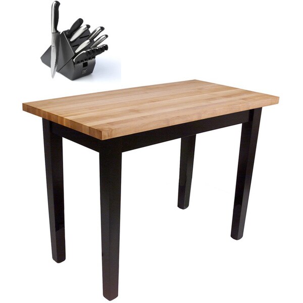 John Boos C4824 Classic Country 48 x 24 Butcher Block Work Table with J. A. Henckels 13-piece Knife Block Set