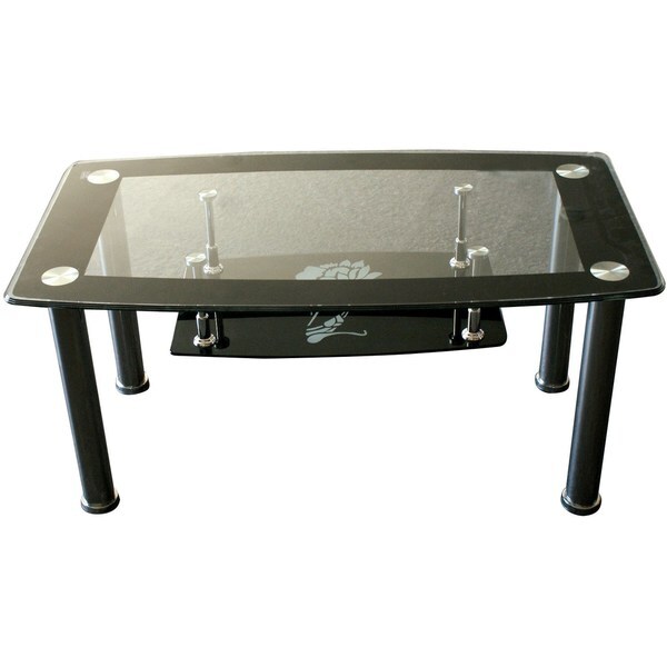 Glass Top Black Coffee Table With Lower Shelf