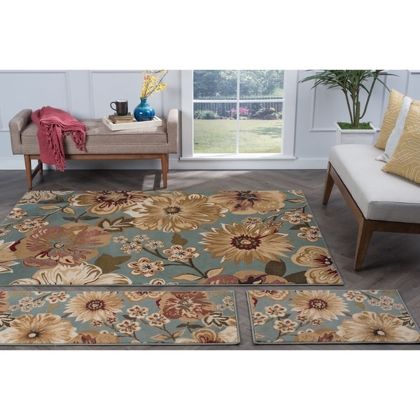 Alise Lagoon Blue Transitional Area Rugs (Set of 3) - 5' x 7'