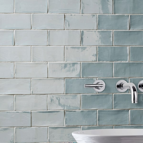 SomerTile Gloucester Acqua Blue Ceramic 3-inch by 6-inch Wall Tiles (Case of 16)