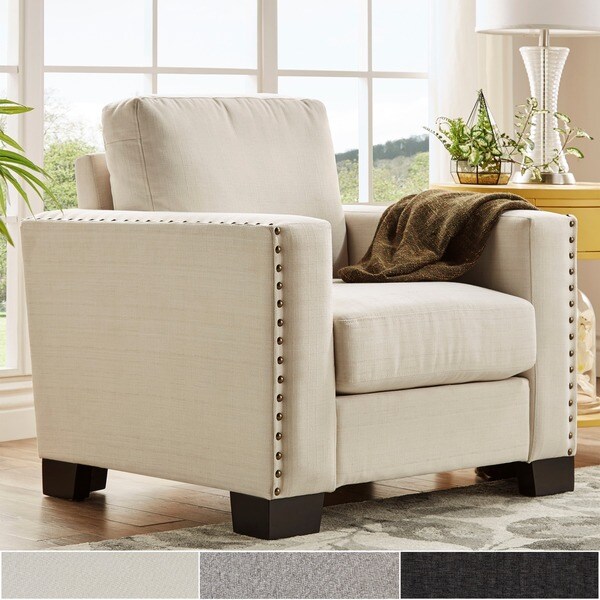 Torrington Linen Nailhead Track Arm Accent Chair by iNSPIRE Q Classic