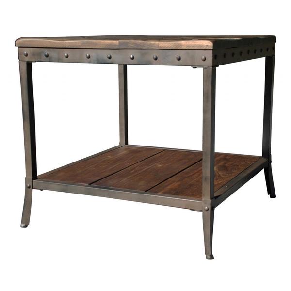 Trenton Distressed Pine Metal End Table
