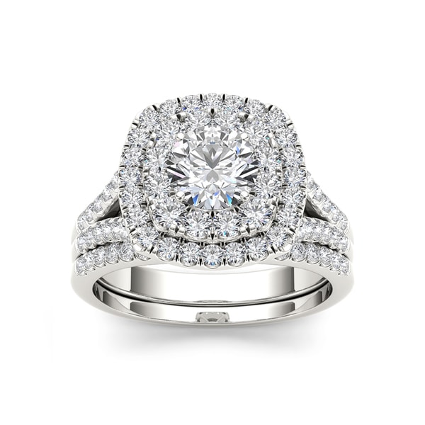 De Couer 14K Gold Diamond Halo Engagement Ring 2ct tw with 0.75ct Center stone with matching band