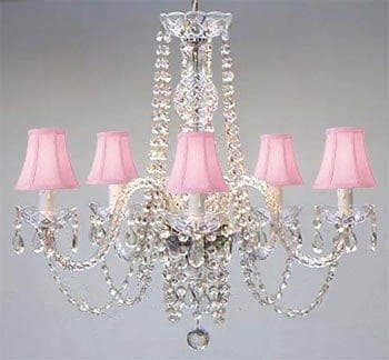 New Authentic All Crystal Chandelier Lighting With Pink Shades