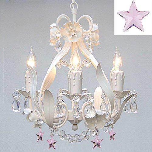 White Iron Empress Crystal Flower Chandelier Lighting With Pink Crystal