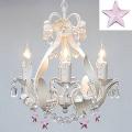 White Iron Empress Crystal Flower Chandelier Lighting With Pink Crystal
