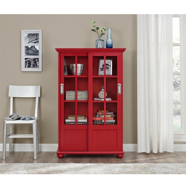 Altra Arron Lane Red Bookcase with Sliding Glass Doors ...