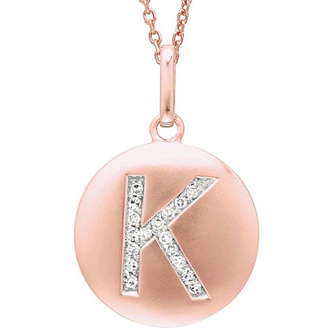 14k Rose Gold Diamond Initial 'K' Disc Necklace - 11718373 - Overstock