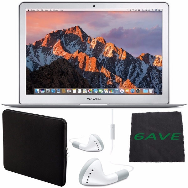 Apple 13.3" MacBook Air 128GB SSD #MQD32LL/A + White Wired Earbuds Headphones + Padded Case For Macbook + Fibercloth Bundle