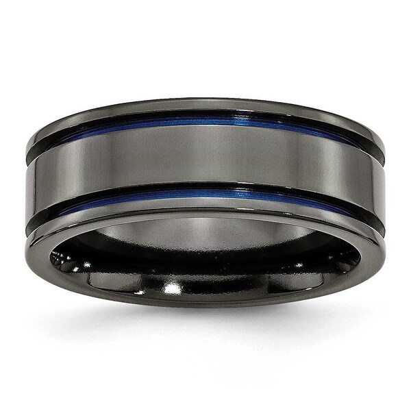 Chisel Titanium Black Ti with Blue Anodized Grooves 8mm Polished Band