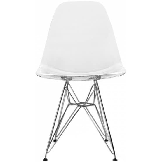 2xhome Modern Eames Side Dining Chair Clear With Wire Chrome Leg Base