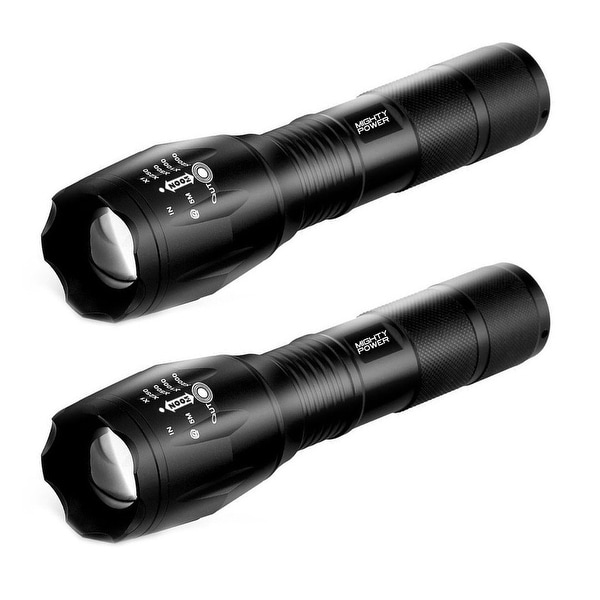 Mighty Power Mini Tactical LED Flashlight With Adjustable Range, 5 Functions, Black, 2-Pack - Black - N/A