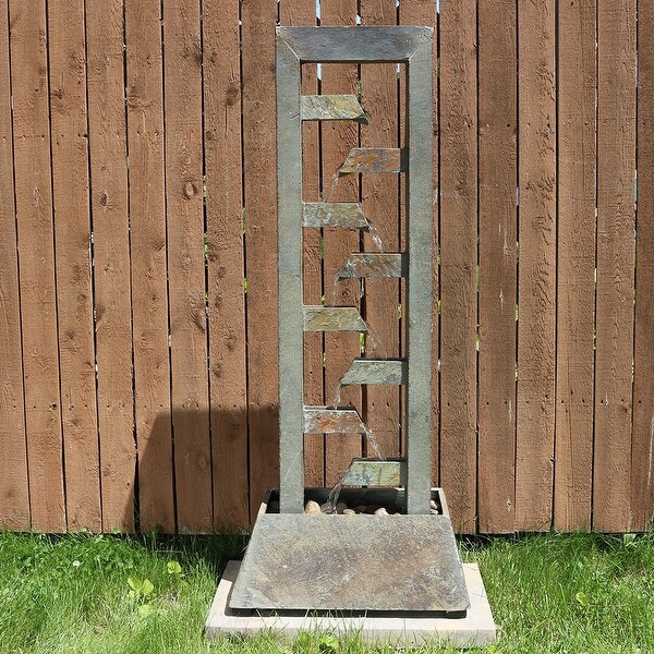 Sunnydaze Stacked Slate Freestanding Garden Water Fountain 49 Inch Tall